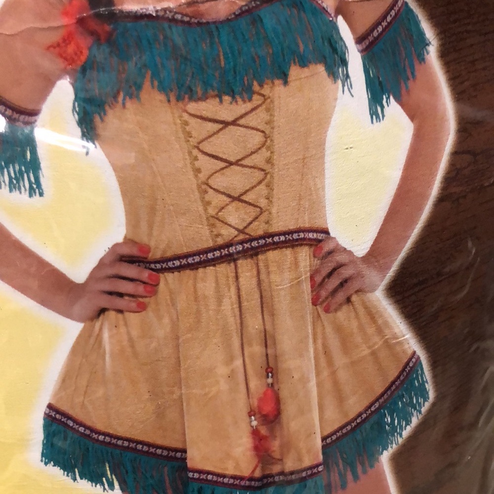 Buckskin costume - comes with belt trimmed w feather and beads. Fringed armbands - Picture 3 of 3
